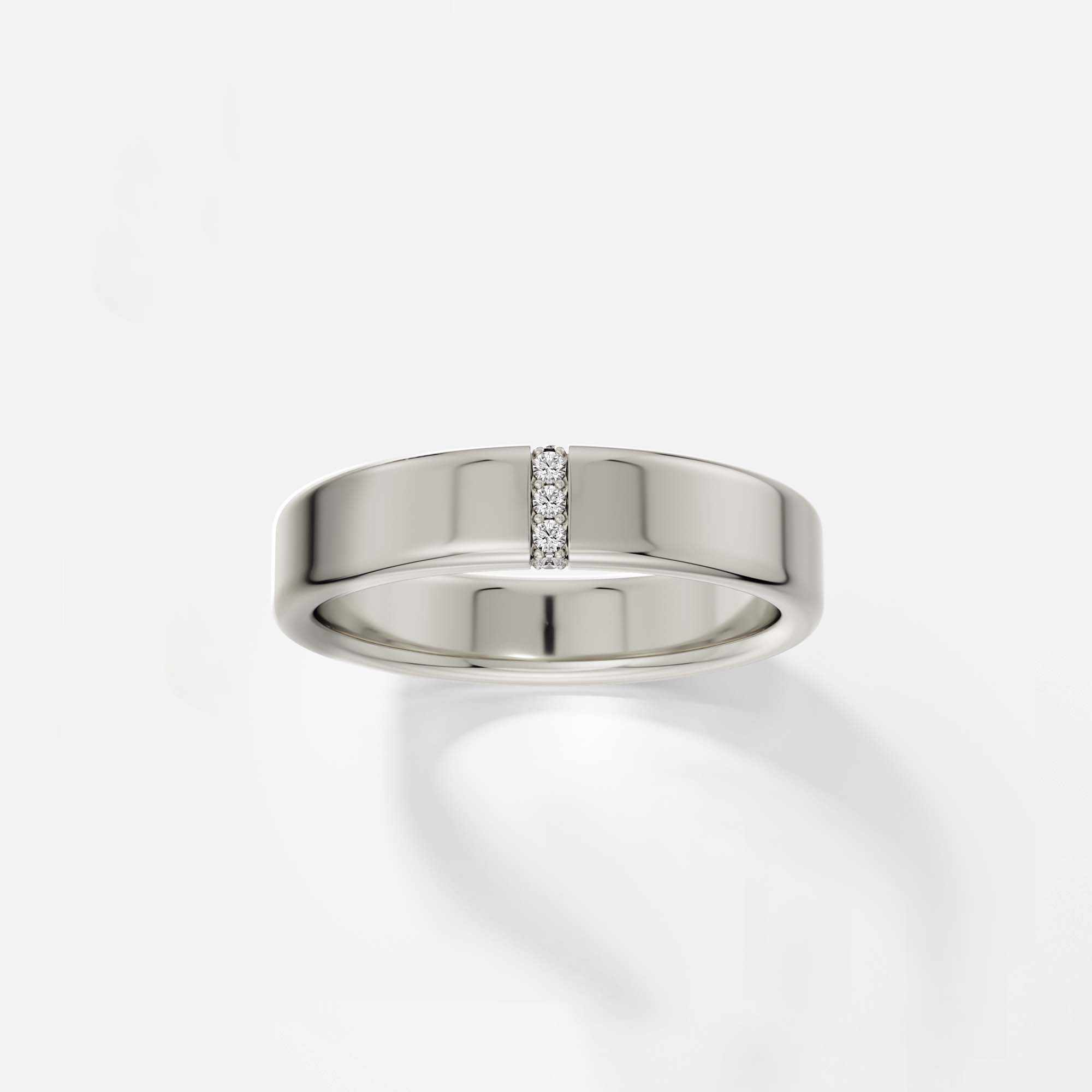 14k white gold wide band with vertical row of white diamonds