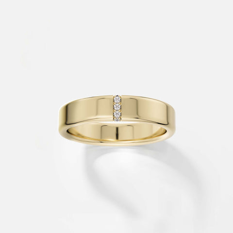 14k yellow gold 5mm band with vertical row of five white pavé diamonds