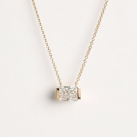 Radiant-cut lab-grown diamond half-bezel necklace in 14k yellow gold