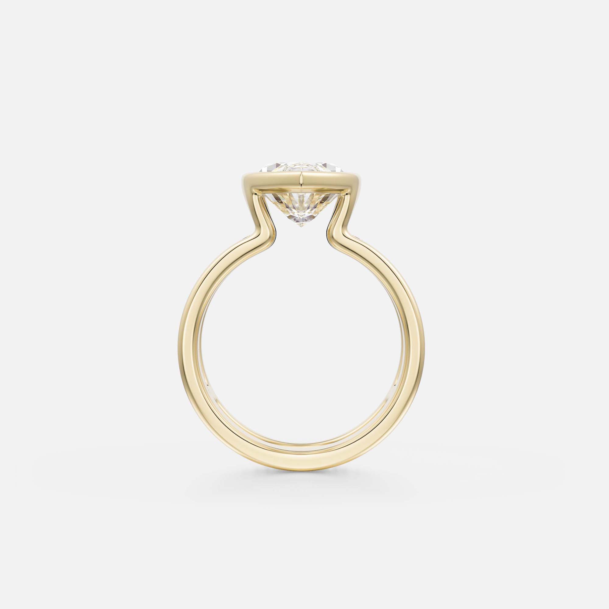 side view of 4 ct marquise diamond bezel engagement ring with pavé diamond eternity band on connected double band