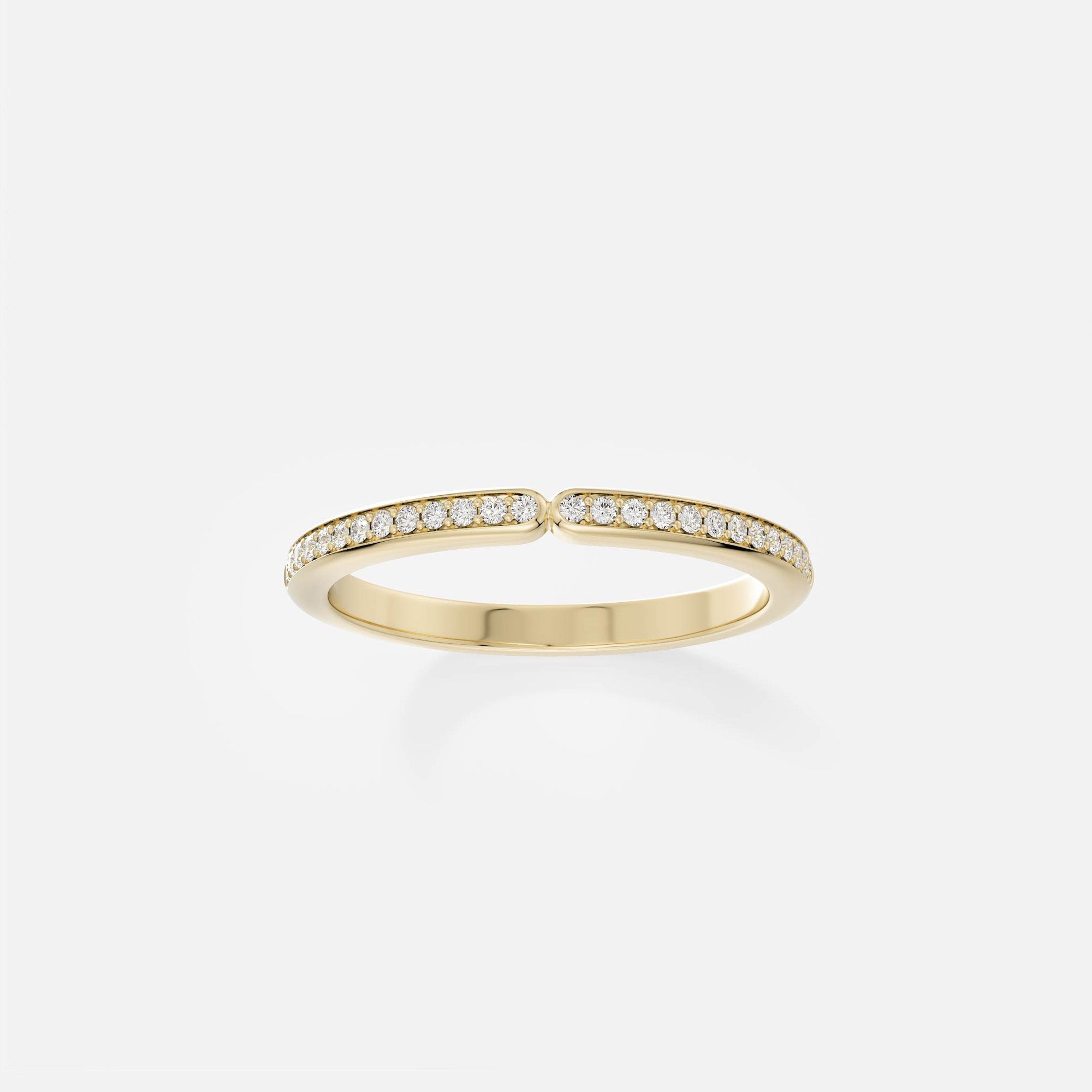 14k yellow gold half eternity diamond wedding band with pavé stones