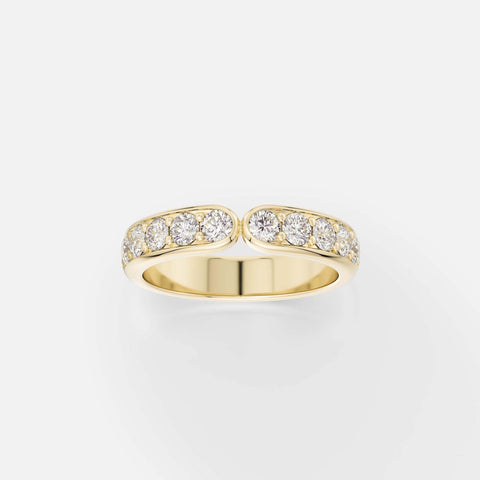 14k yellow gold half eternity diamond wedding band with pavé setting