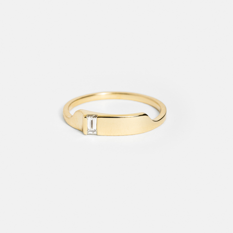 Unique Tylo Ring Band with Diamond conflict free baguette gemstone band recycled 14k yellow gold handmade in NYC by SHW fine Jewelry