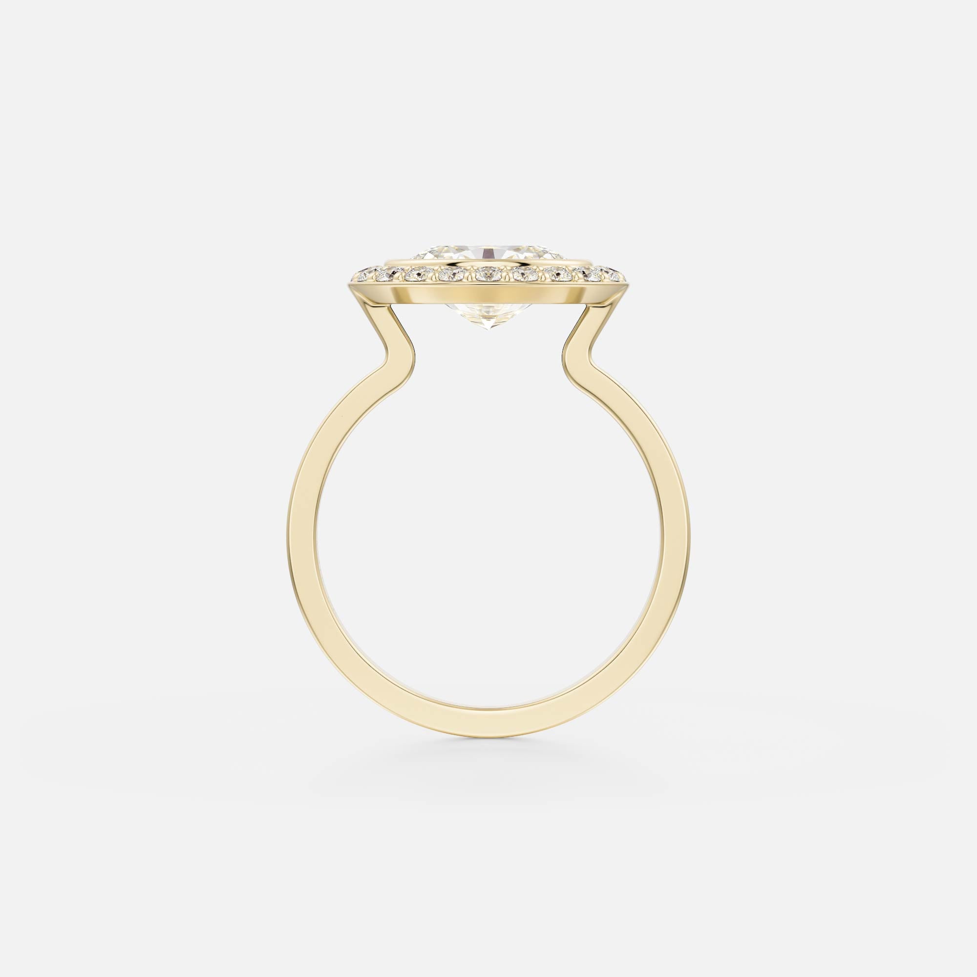 Saule oval halo diamond engagement ring flat band side view