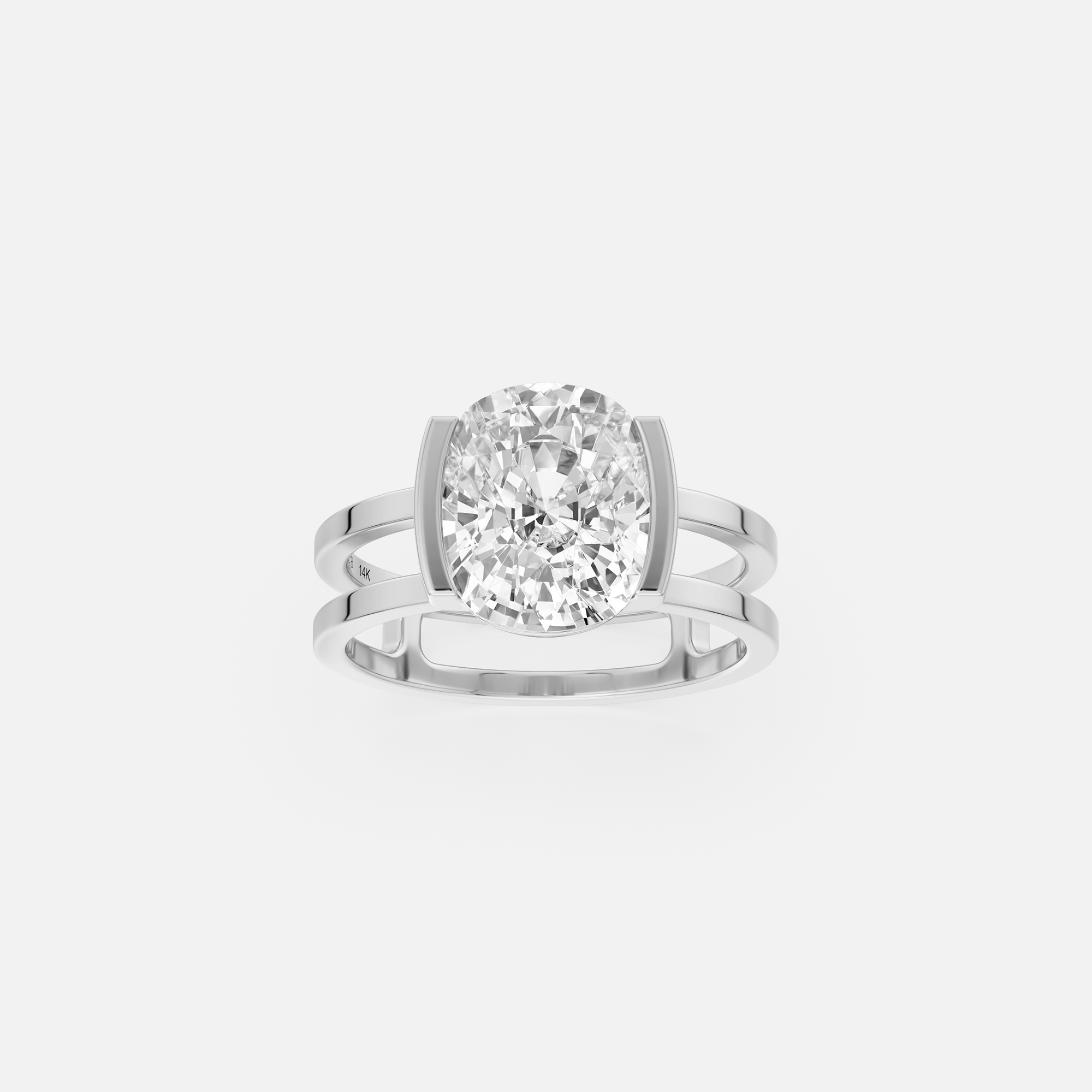 platinum 3.00 carat elongated cushion diamond engagement ring with double band and open bezel