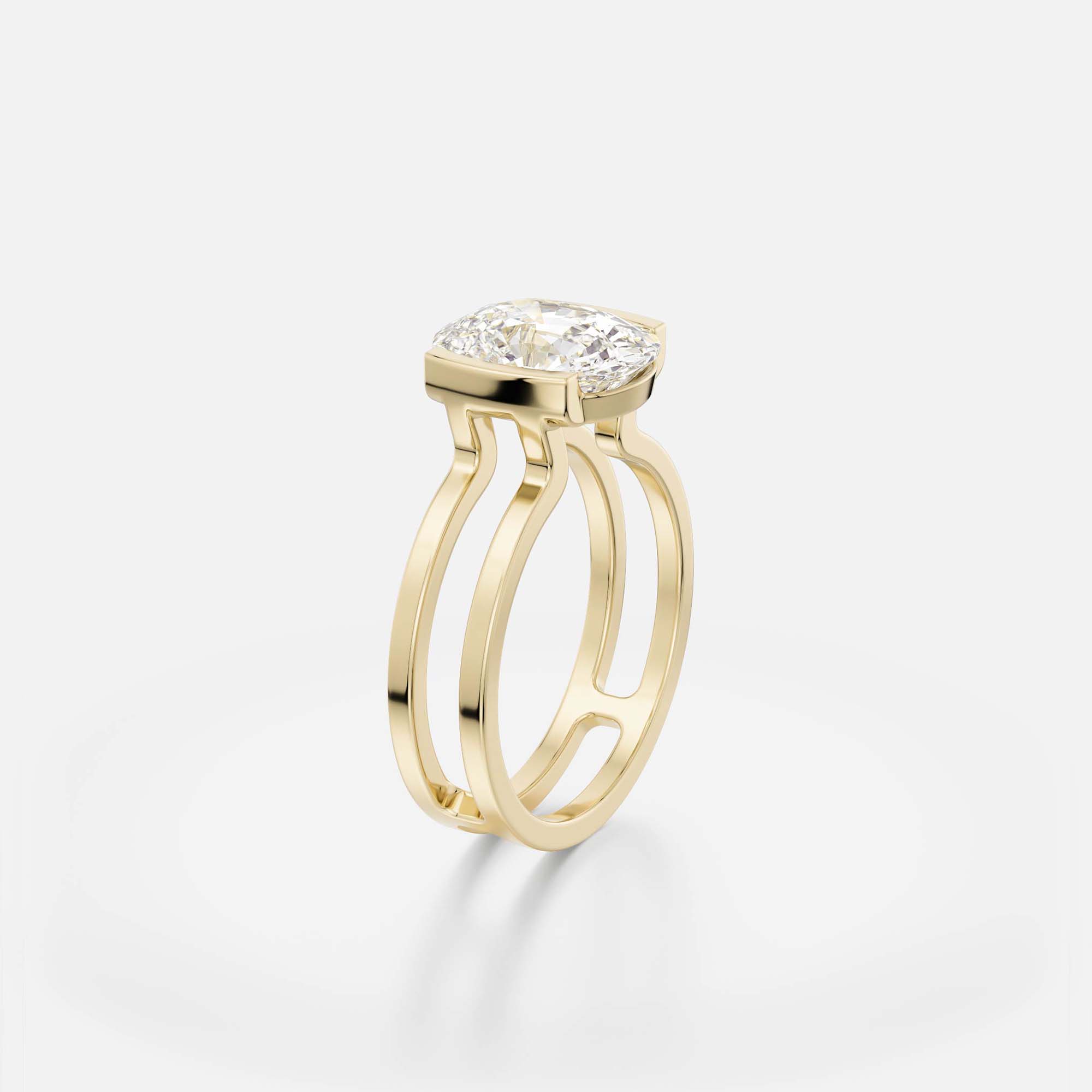 3 ct elongated cushion diamond engagement ring with modern double band and open partial bezel