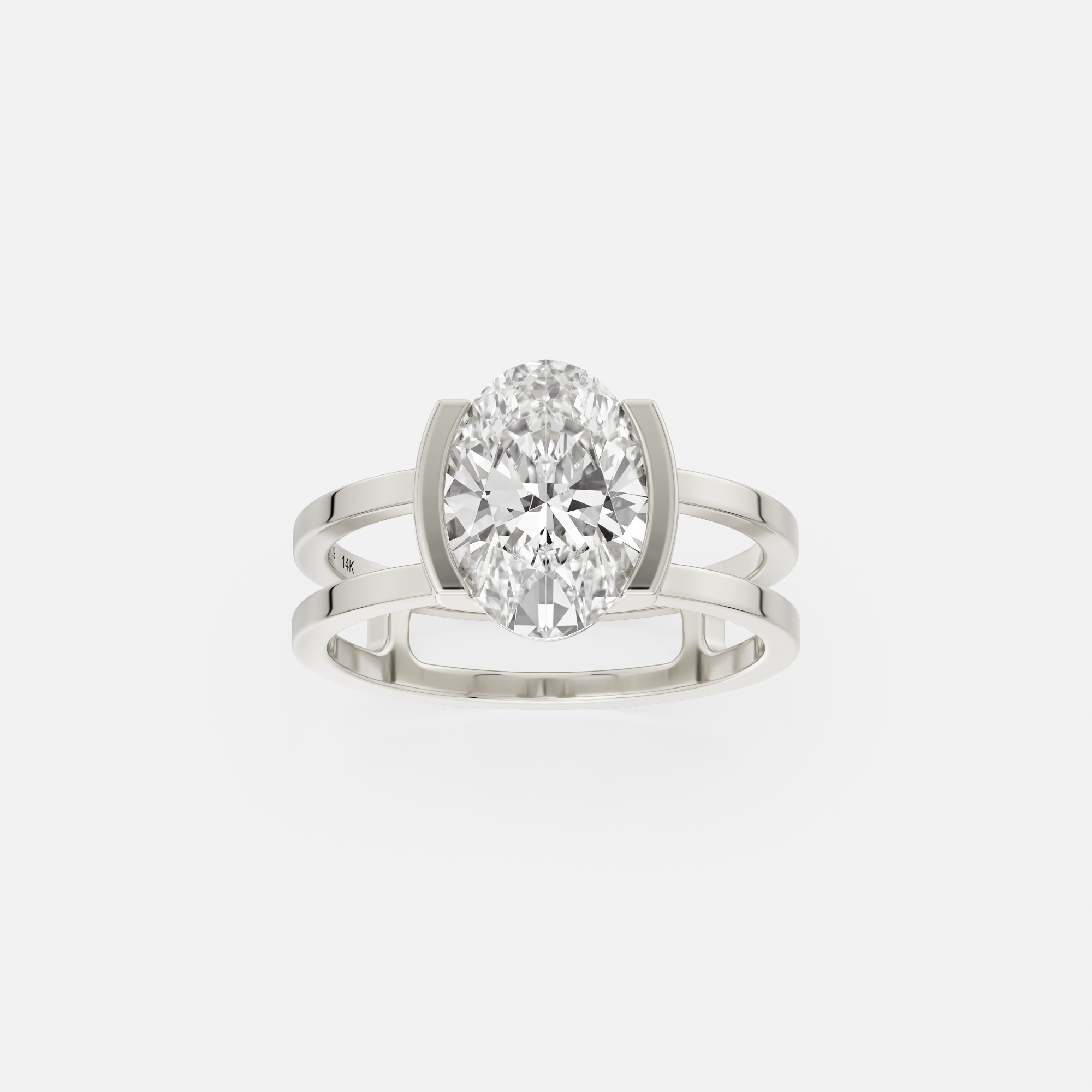 14k white gold 2.00ct elongated oval diamond engagement ring with sculptural double band