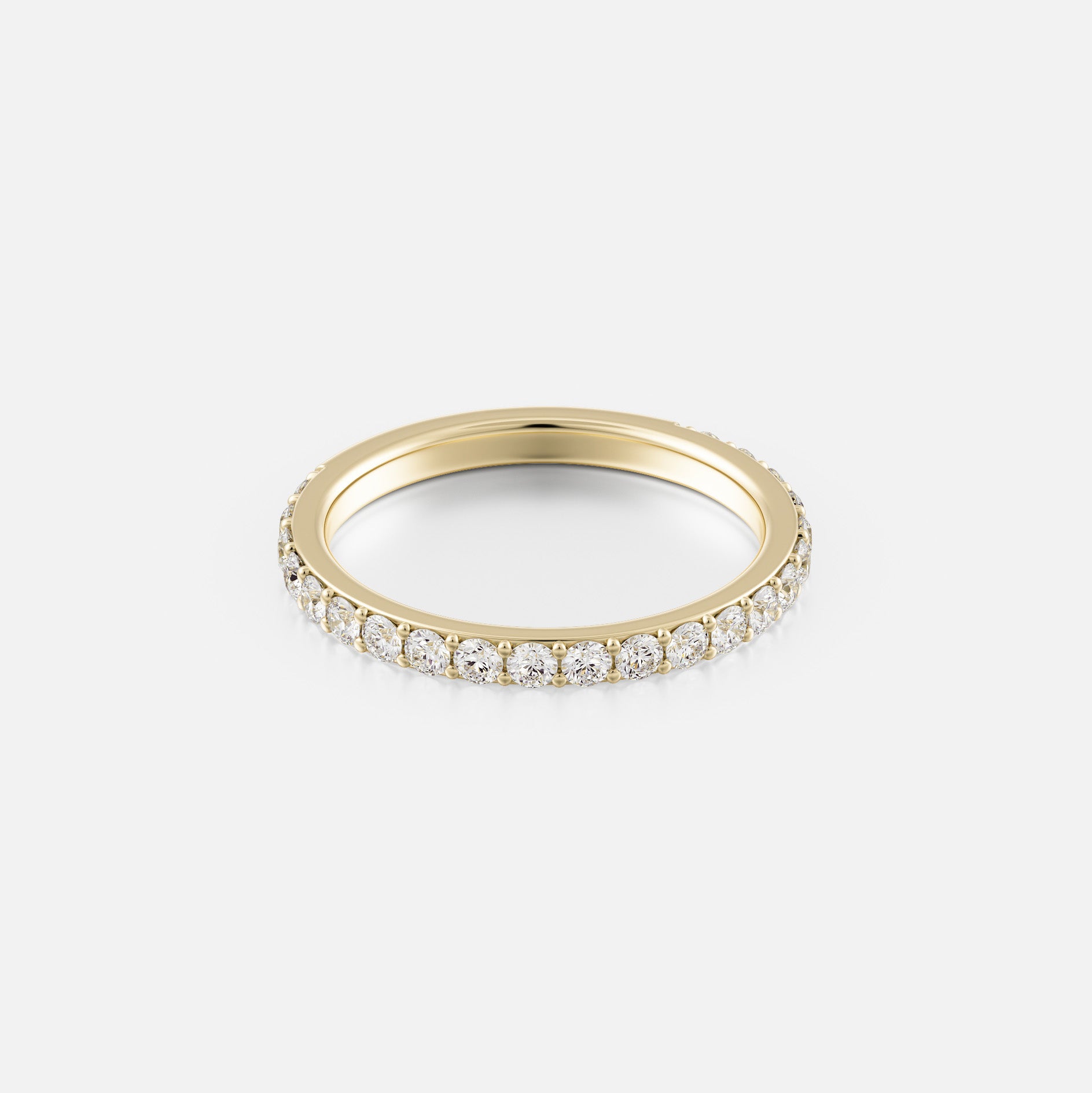 14k yellow gold half eternity wedding band with pavé round brilliant diamonds