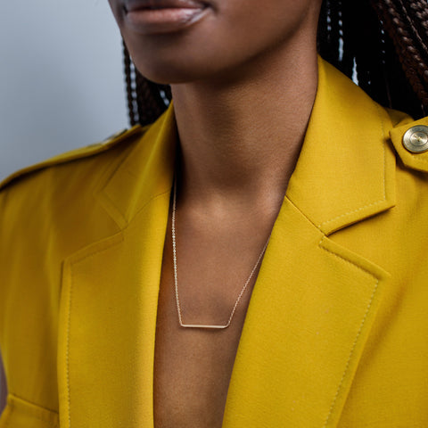 Minimal Necklace with dainty chain and bar pendant in solid 14k or 18k gold by SHW best fine jewelry store in Manhattan NYC nearby