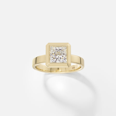 Modern Bezel Engagement Ring with Princess Square Lab Natural Diamond 14k 18k yellow white rose gold or platinum by SHW Fine Jewelry NYC