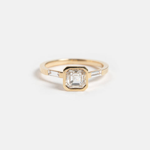 Cool Stones Set on Band Bezel Engagement Ring 1ct Asscher Square Emerald Bagguete Cut Lab grown Diamond 14k yellow gold by SHW fine jewelry