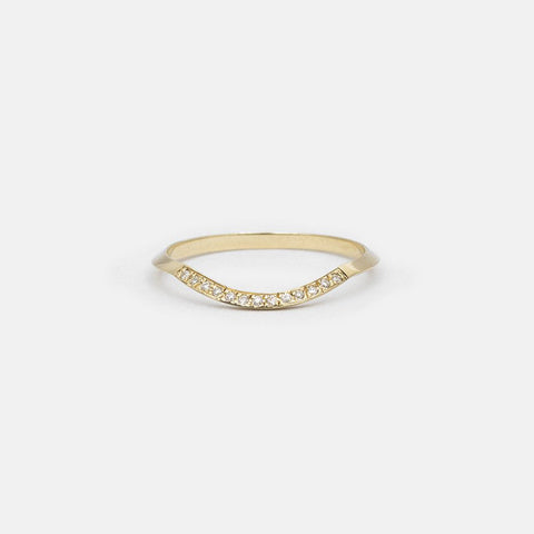 14k yellow gold knife edge wedding band with pavé white diamonds