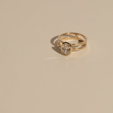 Modern Double Band Bezel Engagement Ring with G VS1 Excellent cut polish symmetry lab diamond in 14k gold by SHW fine jewelry store NYC