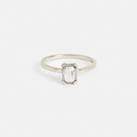 Unique Prong Set Engagement Ring 1ct emerald cut salt and pepper diamond in 14k white gold by SHW best fine jewelry stores in NYC nearby