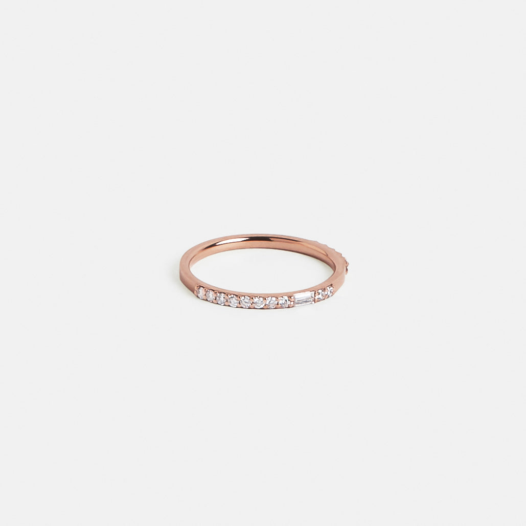 Designer Engagement Band for unique stack with Asymmetrical rows of mined diamonds in 14k yellow, white, rose gold by SHW fine jewelry NYC