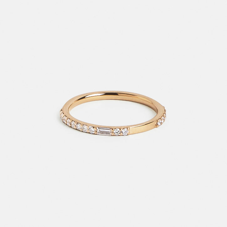 Unique Thinner Womens Stackable Wedding Ring with rows of pave natural white diamonds in solid 14k gold by SHW famous fine jewelry in NYC