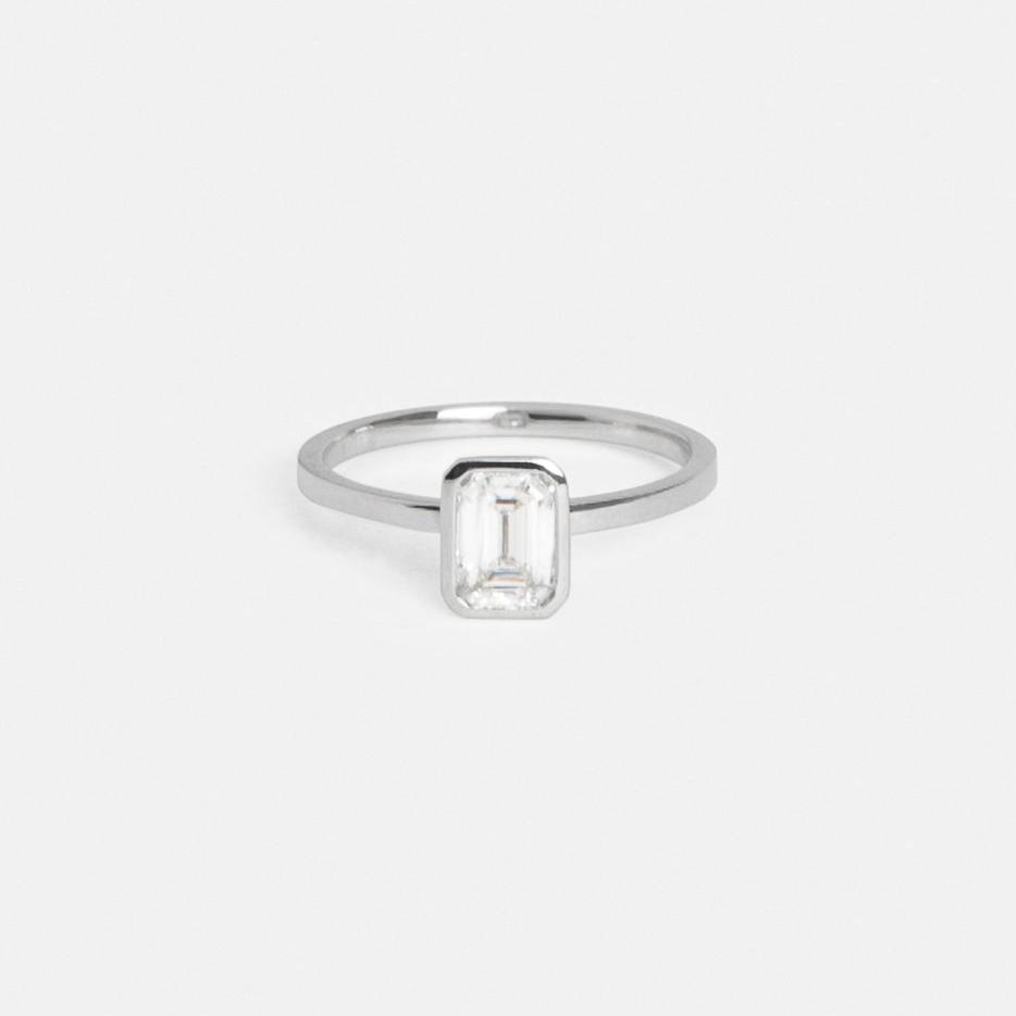 Cool Bezel Setting Engagement Ring with 1ct natural canadian emerald cut diamond in platinum by SHW famous fine jewelry stores NYC