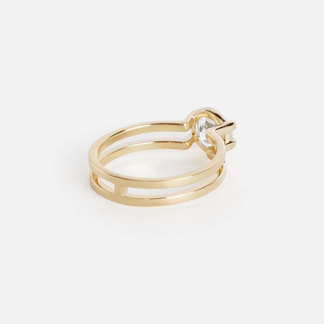 Simple Double Band Prong Engagement Ring with 1 carat lab grown Round  diamond in 14k yellow gold by SHW coolest fine jewelry stores in NYC