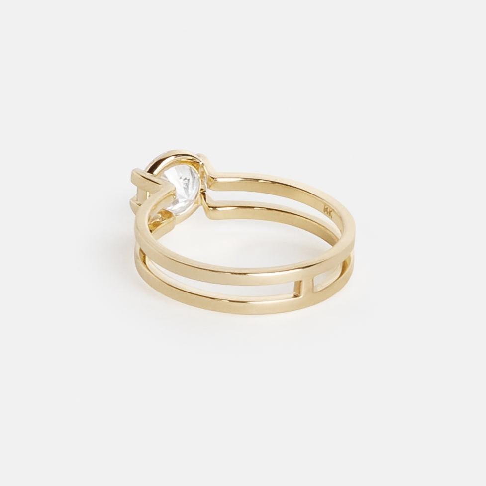 Amazing Double Band Prongs Engagement Ring with 1 carat Round lab diamond in 14k yellow gold by SHW cool fine jewelry store in NYC nearby