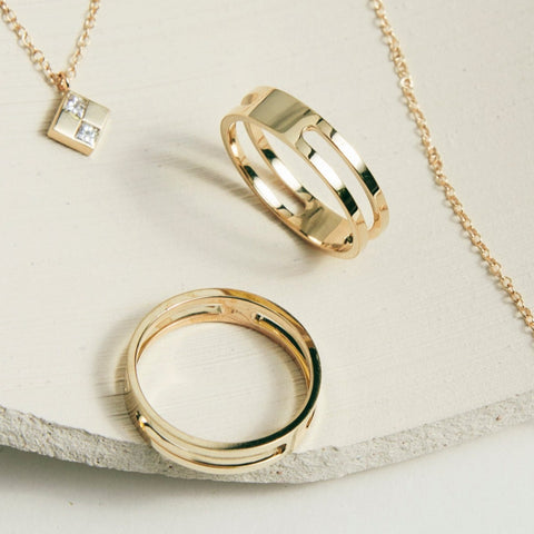Minimalist Statement Ring with double band for stacking in 14k, 18k gold, platinum by SHW best fine jewelry shop in NYC near me