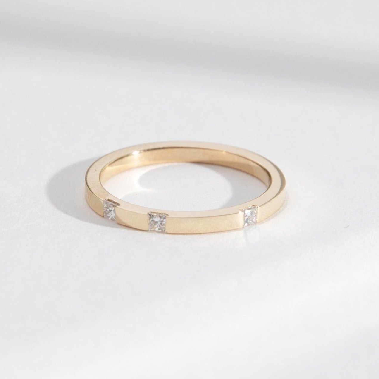 Contemporary Delicate Wedding Ring with Princess-cut Mined White Diamonds set to edge in Solid 14 karat gold by SHW fine jewelry shop NYC