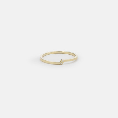14k yellow gold thin double band ring with two diagonally set white diamonds