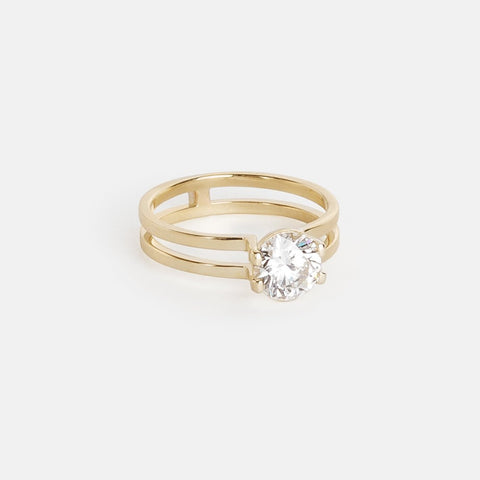 Vedi Unique Ring in 14k Gold set with a 1.01ct round brilliant cut natural diamond By SHW Fine Jewelry NYC