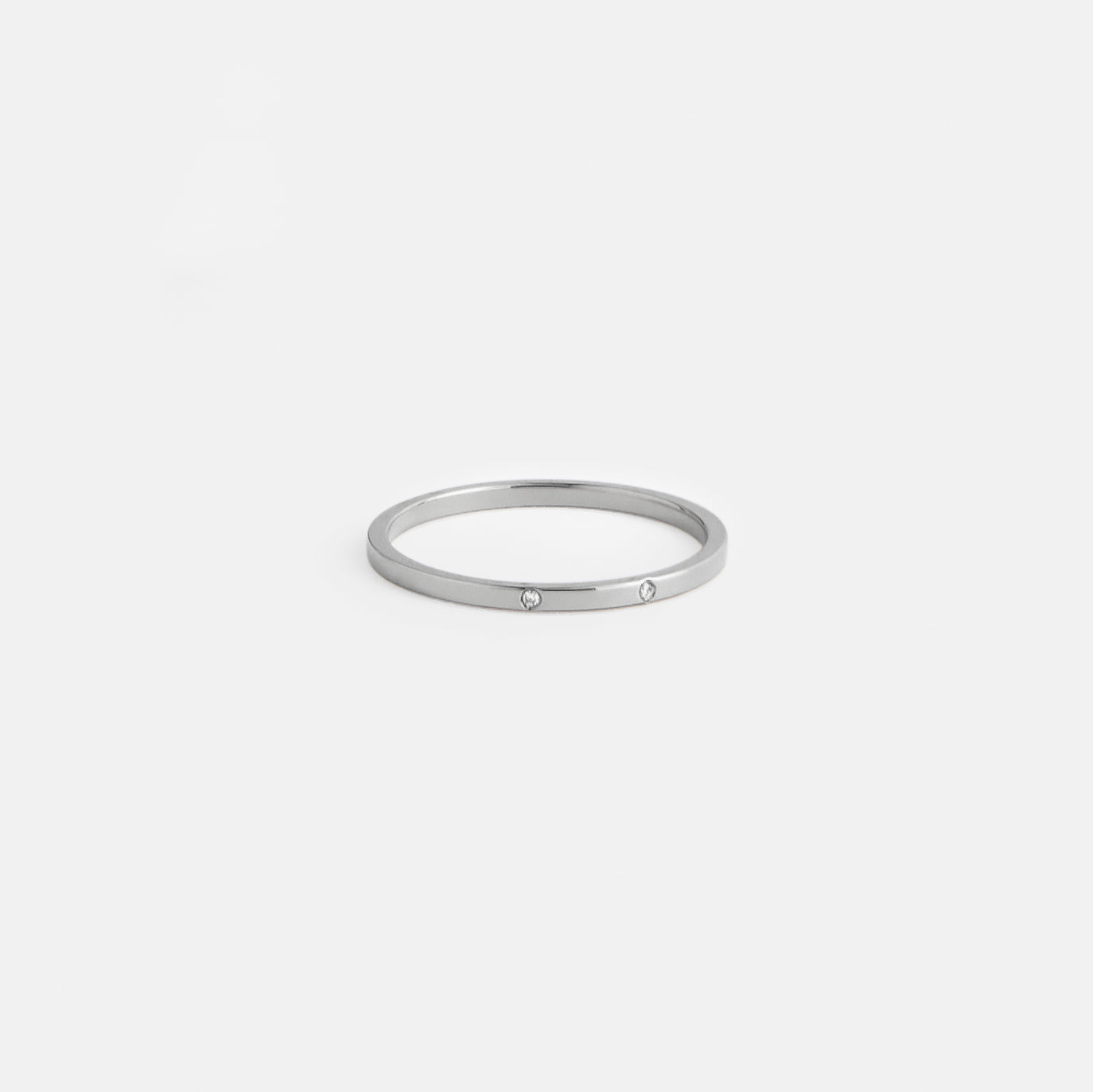 Simple Statement Ring with 2 small white ethical mined white diamonds in solid 14, 18 karat gold by SHW cool fine jewelry store in NYC