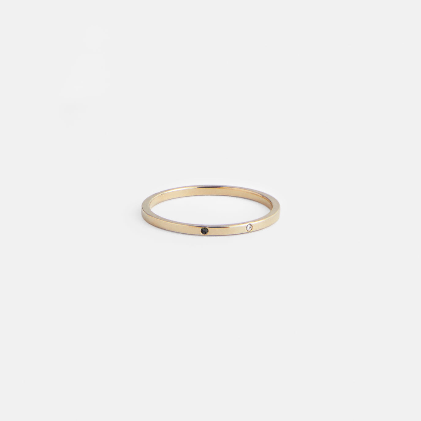 Unusual Stackable Wedding Band with two small natural white diamonds in solid 14k, 18k gold, platinum by SHW best fine jewelry store in NYC