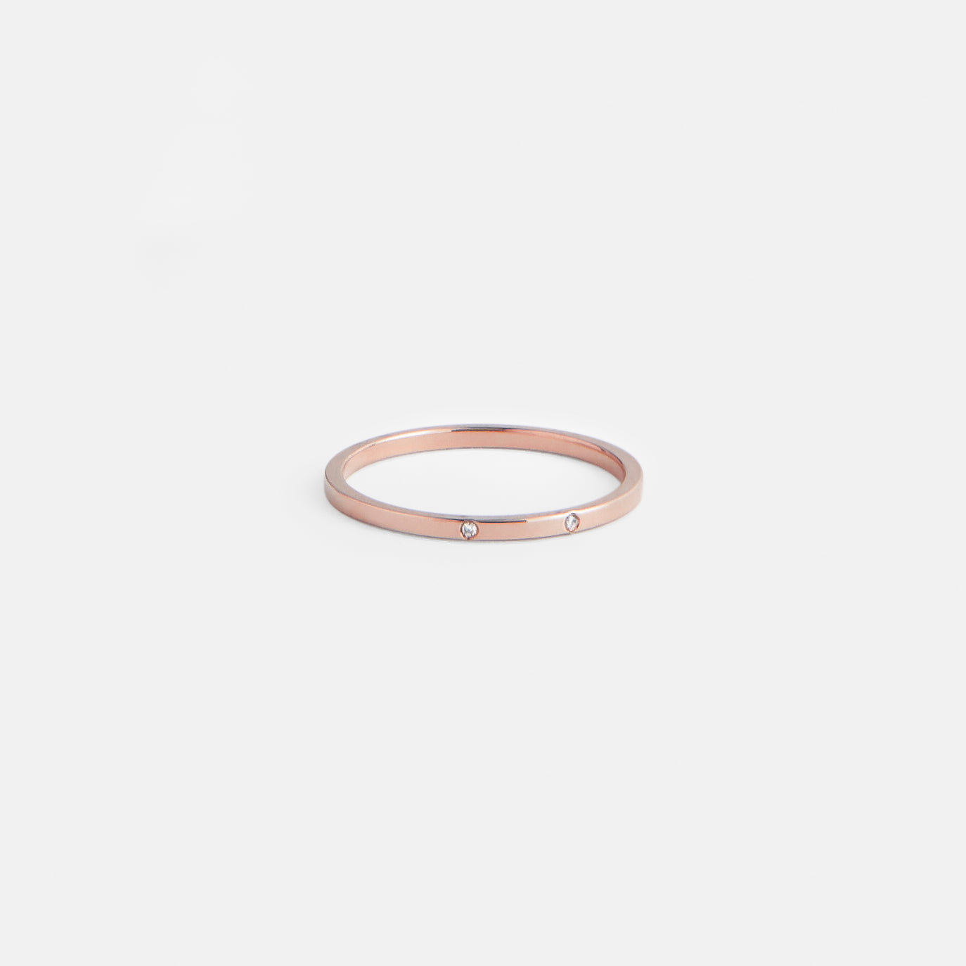 Minimalist Thin Wedding Band with 2 natural white diamonds in solid 14k, 18k yellow gold by SHW famous fine jewelry stores in NYC near me