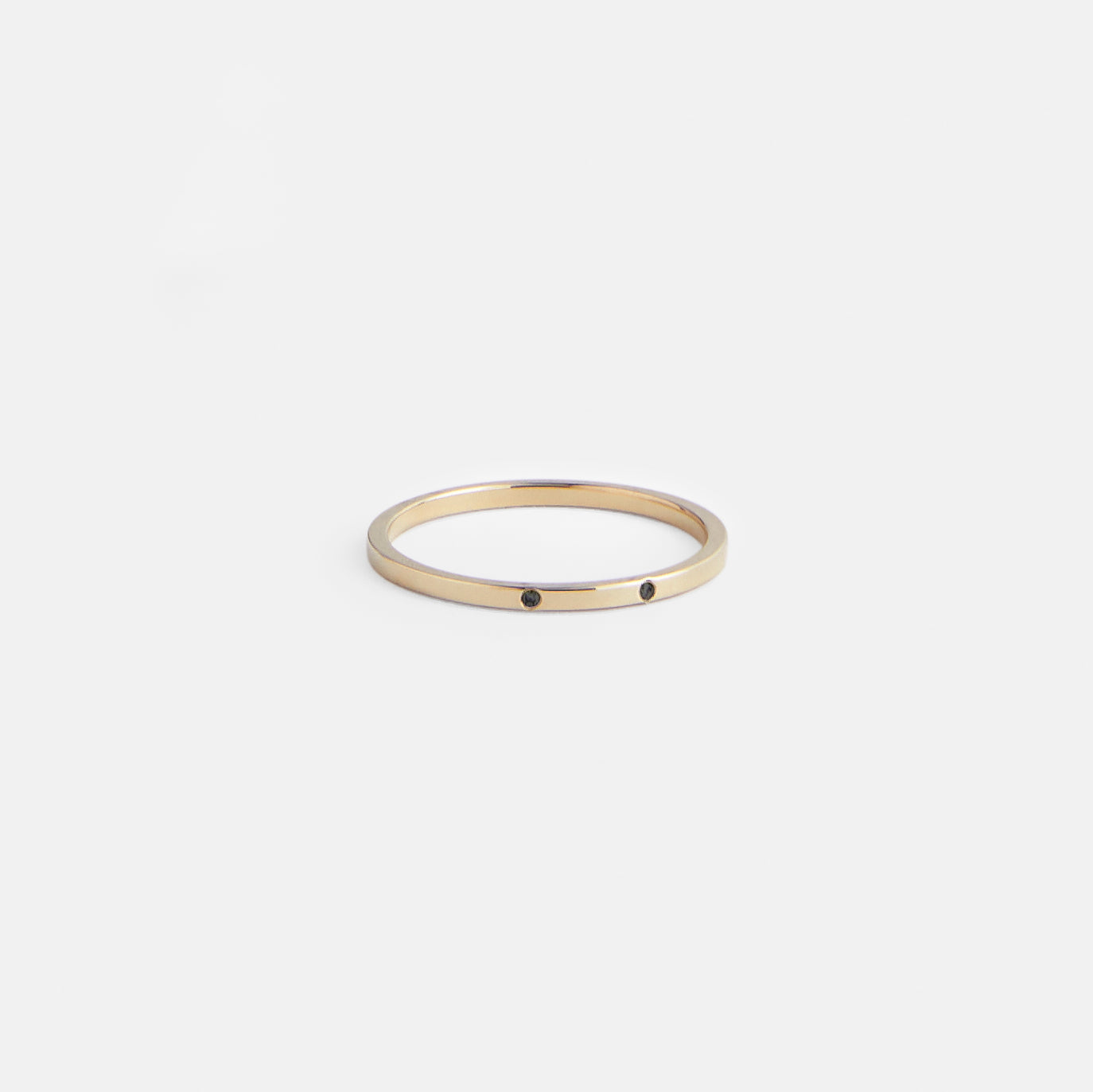 Minimal Flat-profile Wedding Ring with two customizable sustainable gemstones on band in solid 14k, 18k gold SHW fine jewelry store in NYC