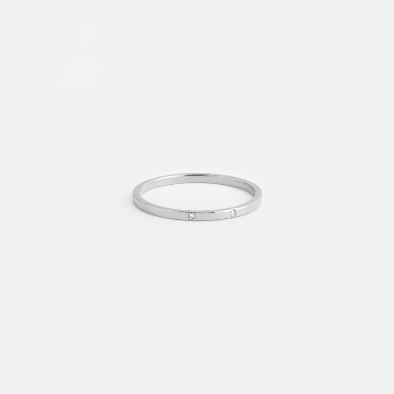 Flat-profile Wedding Ring with two customizable sustainable gemstones on band in solid 14k, 18k gold by SHW cool fine jewelry store in NYC