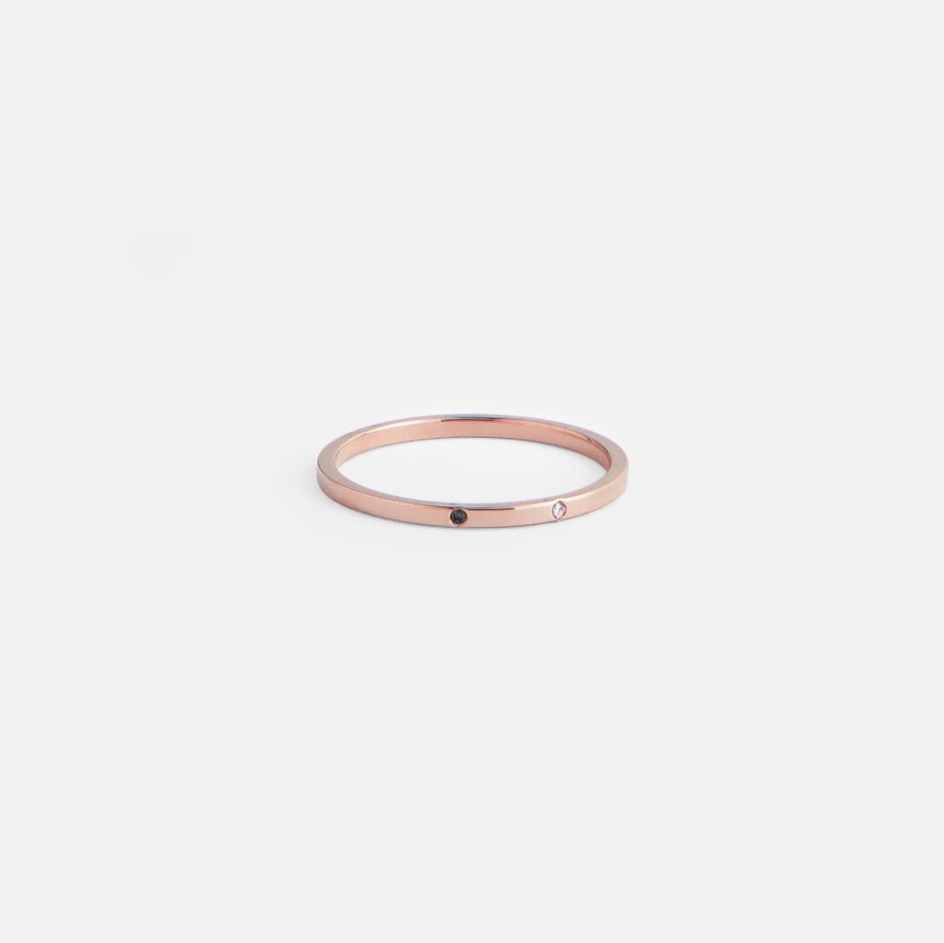 Modern Thin Wedding Ring with two customizable sustainable gemstones on band in solid 14k, 18k gold by SHW cool fine jewelry store in NYC