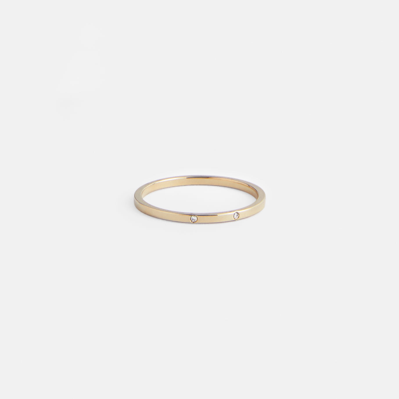 Unique Wedding Band with two tiny round mined white diamonds in solid 14k, 18k gold by SHW famous fine jewelry store in NYC nearby