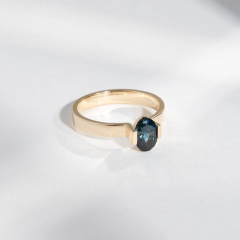 Silva Alternative Ring in 14k Gold set with a 1ct oval cut sapphire By SHW Fine Jewelry NYC