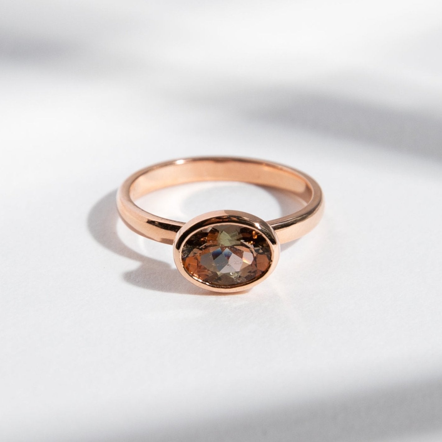 Cool Bezel Stackable Designer Ring with Unique Oval Red Color Stone in 14k rose gold by SHW famous fine jewelry stores in New York City NYC