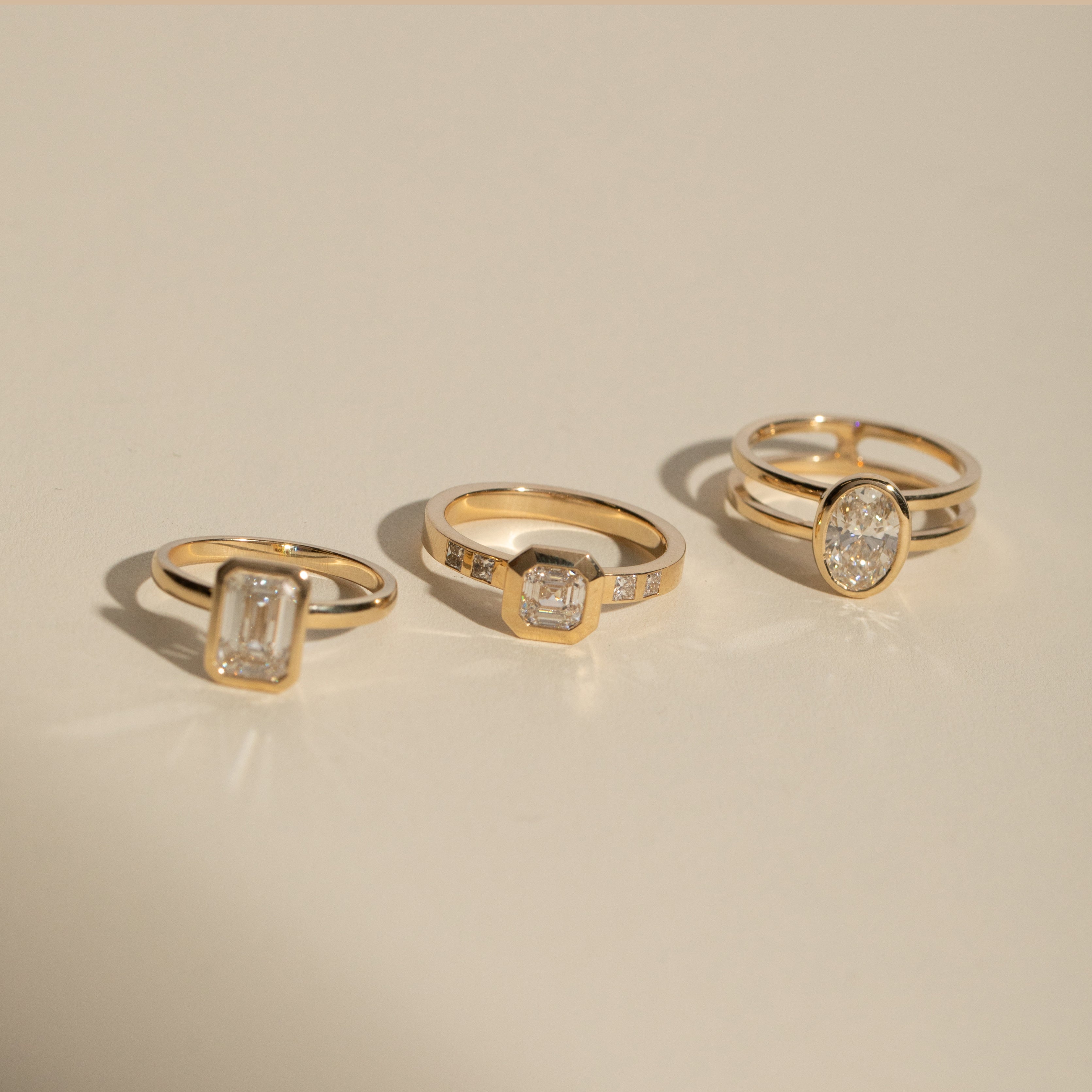 Stacking Alternative Engagement Ring with Asscher-cut certified lab made diamond in 14k yellow gold by SHW famous jewelry store in NYC