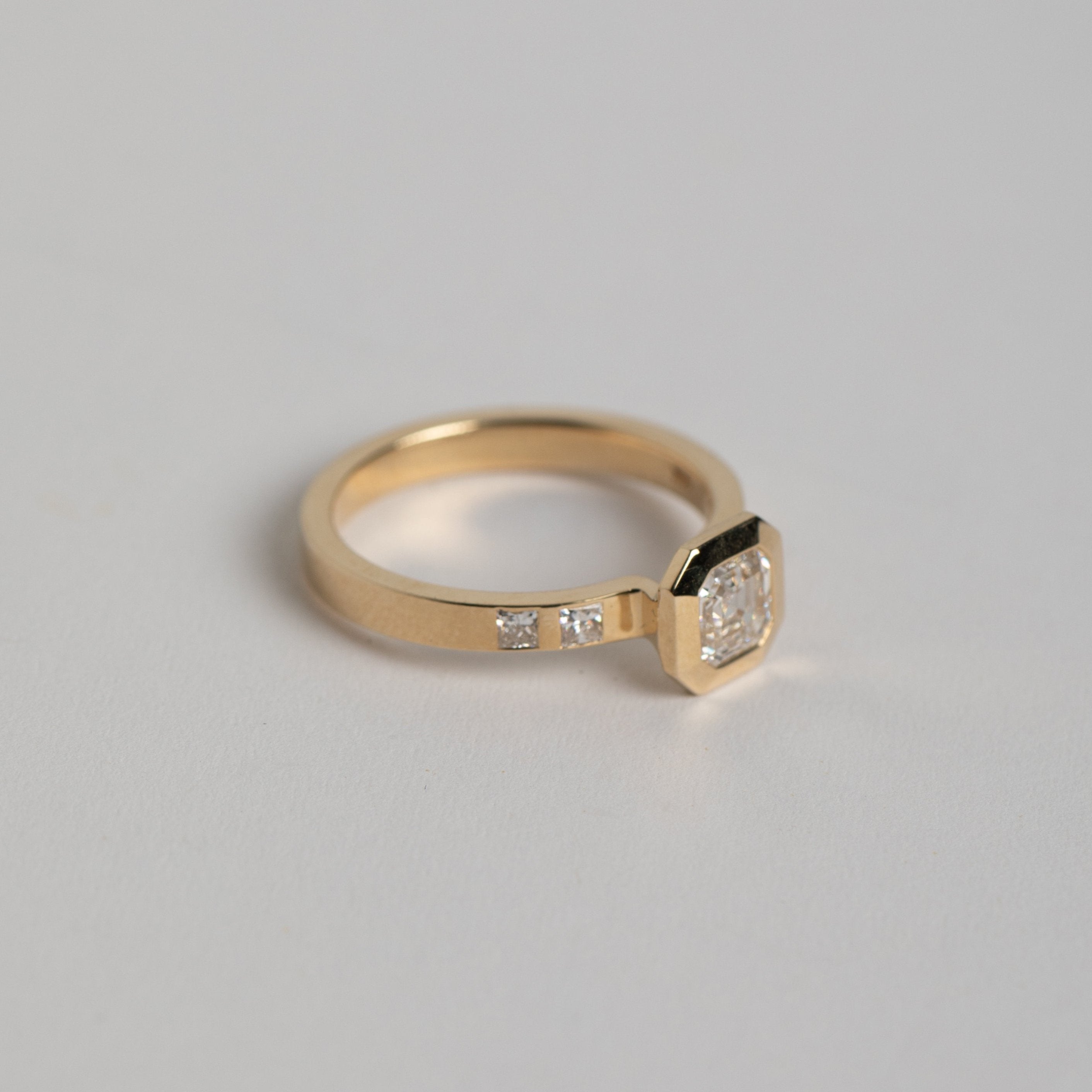 Minimal Princess cut on Band Engagement Ring with Asscher-cut Lab-grown Diamond in 14k yellow  gold by SHW Fine Jewelry store in NYC nearby