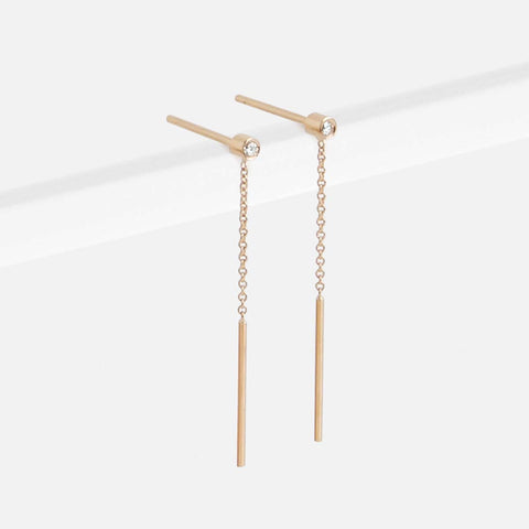 Viso Alternative Drop Earrings in 14k Gold set with White Diamonds By SHW Fine Jewelry NYC